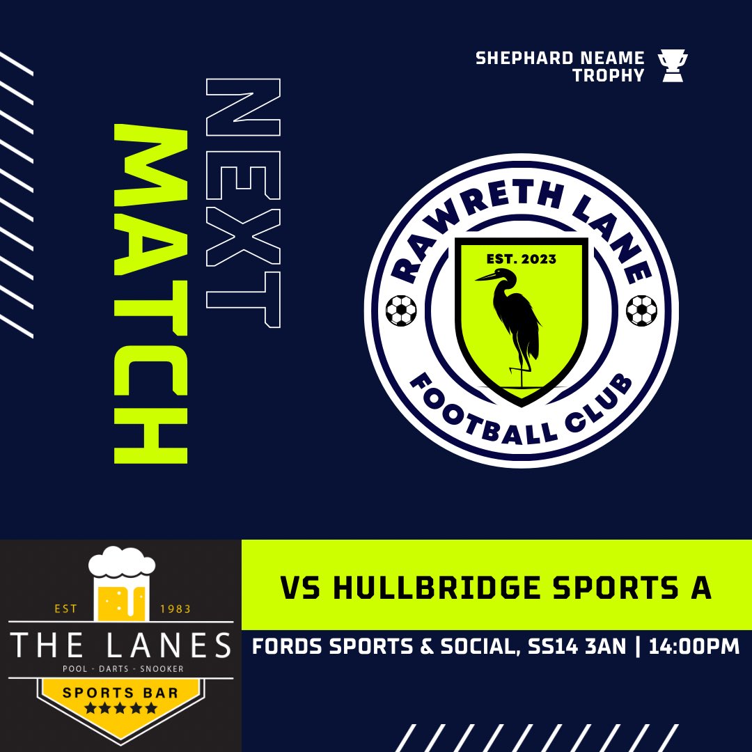 NEXT MATCH
The Lane return to cup action this weekend in the semi-final of the Shephard Neame Trophy. We host <a href="/HullbridgeFC/">Hullbridge Sports FC</a> A who themselves have won 10 games on the spin since a 0-0 draw with us back in February.
#TheHerons #UpTheLane