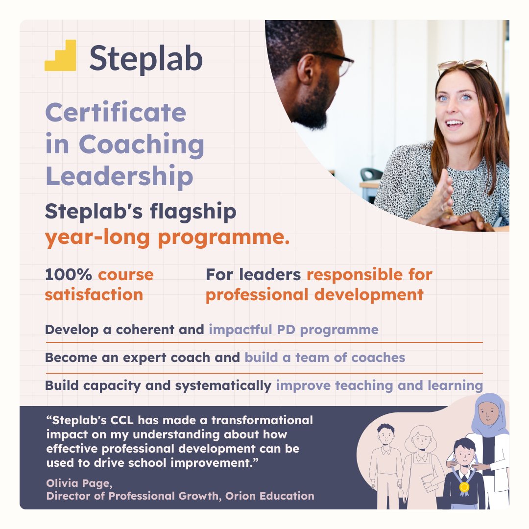 Steplab_co's tweet image. ⏳ Only four weeks left to apply 🚨

Steplab&apos;s Certificate in Coaching Leadership 📜

💯% course satisfaction

Places are filling up fast - don&apos;t miss out‼️

Full details 👇