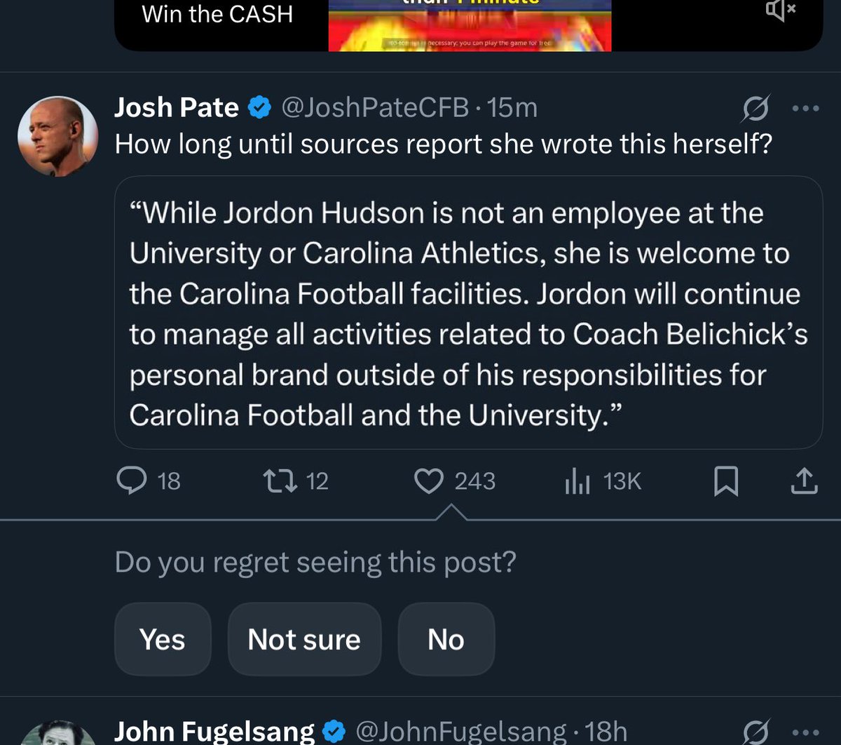 kyledavis265's tweet photo. @JoshPateCFB @JoshPateCFB @X wants to know if I regret seeing your post. I think she may have infiltrated X too https://t.co/ngYwAgPbyu