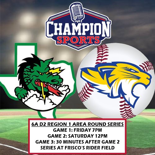 Champion Sports Radio (@championsports) on Twitter photo The <a href="/uiltexas/">Texas UIL</a> ⚾️ playoffs continue tonight with a huge 2nd round showdown as #4 <a href="/DragonBaseball/">Carroll Dragon Baseball</a> takes on #24 <a href="/FrenshipBSBL/">Frenship Baseball</a>! If you can’t be there, watch with us on <a href="/NFHSNetwork/">NFHS Network</a>!
⚾️6A D2 Area
⏰7PM
📍<a href="/RidersBaseball/">Frisco RoughRiders</a> Field
🎙️<a href="/CutterSippel/">Cutter Sippel</a> & <a href="/EvanBull5/">Evan Bull</a>
📺 nfhsnetwork.com/events/uil/gam… The <a href="/uiltexas/">Texas UIL</a> ⚾️ playoffs continue tonight with a huge 2nd round showdown as #4 <a href="/DragonBaseball/">Carroll Dragon Baseball</a> takes on #24 <a href="/FrenshipBSBL/">Frenship Baseball</a>! If you can’t be there, watch with us on <a href="/NFHSNetwork/">NFHS Network</a>!
⚾️6A D2 Area
⏰7PM
📍<a href="/RidersBaseball/">Frisco RoughRiders</a> Field
🎙️<a href="/CutterSippel/">Cutter Sippel</a> & <a href="/EvanBull5/">Evan Bull</a>
📺 nfhsnetwork.com/events/uil/gam…