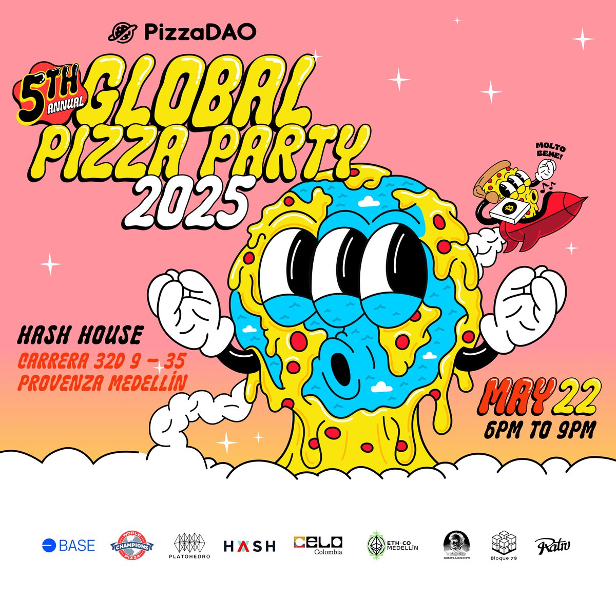 GM! Somos aliados de Global Pizza Party en Medellín Junto a <a href="/platohedro/">Platohedro</a> <a href="/HASHHOUSECLUB/">Hash House Club</a> <a href="/Celo_Col/">Celo Colombia ◘</a> <a href="/ethmedellin/">ETH Medellín</a> <a href="/bloque79/">Bloque79</a> y <a href="/ratru_nft/">RATRU</a> y queremos que tu también hagas parte con tus obras digitales para llenar el espacio de arte y tecnología! Si deseas el formulario te lo dejamos 👇