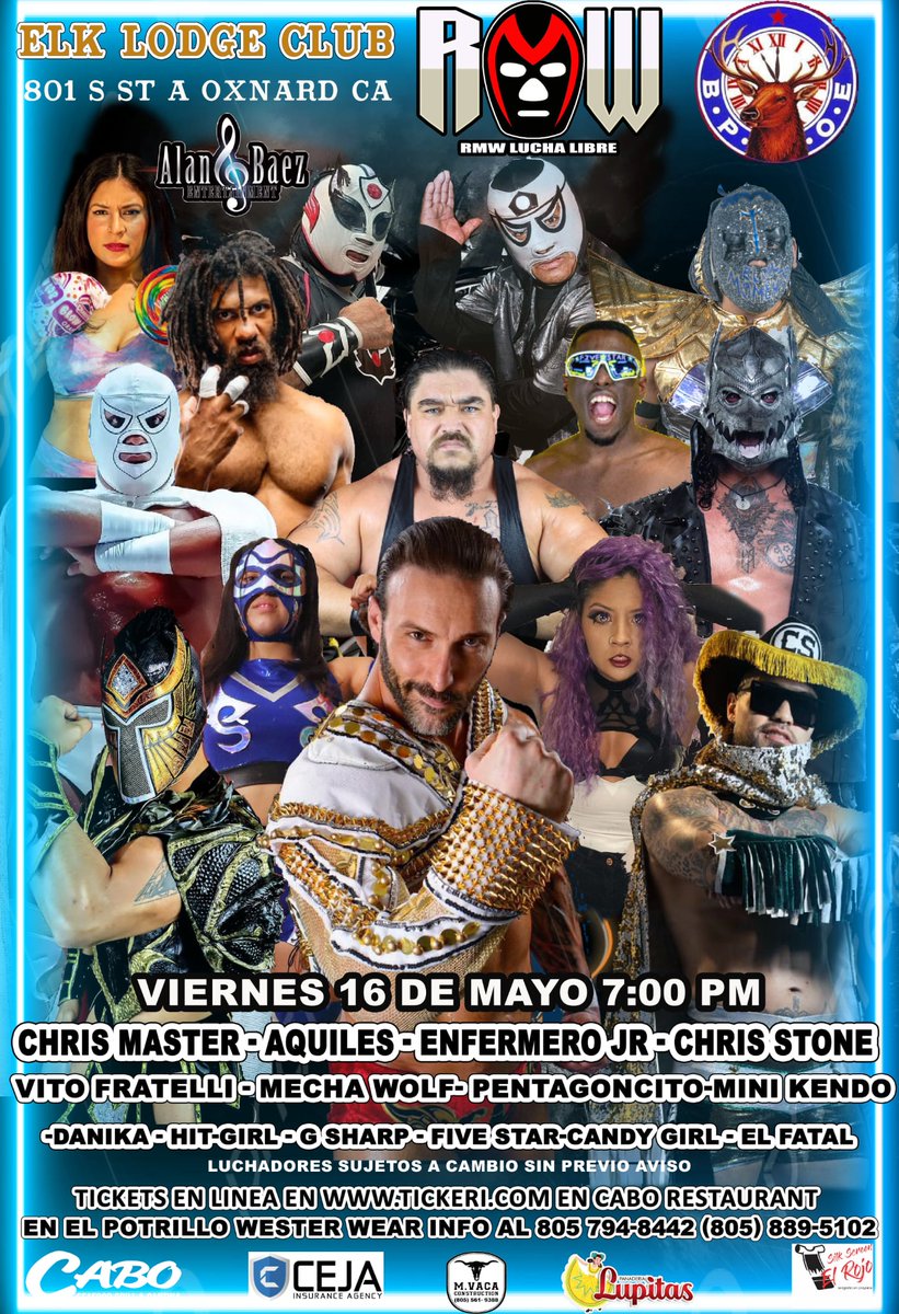Friday may 16th elks lodge club oxnard ca  rmw lucha libre return tickets now available tickeri.com/events/3u4q99p…