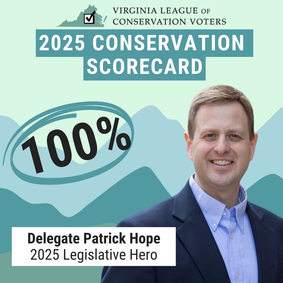 Patrick Hope (@hopeforvirginia) on Twitter photo Proud to announce I’ve received a 100% in the 2025 <a href="/VirginiaLCV/">Virginia LCV</a> Scorecard.
Protecting our environment is critically important, and I remain committed to investing in renewable energy, preserving natural green spaces, and growing a clean and more sustainable Virginia for all. Proud to announce I’ve received a 100% in the 2025 <a href="/VirginiaLCV/">Virginia LCV</a> Scorecard.
Protecting our environment is critically important, and I remain committed to investing in renewable energy, preserving natural green spaces, and growing a clean and more sustainable Virginia for all.