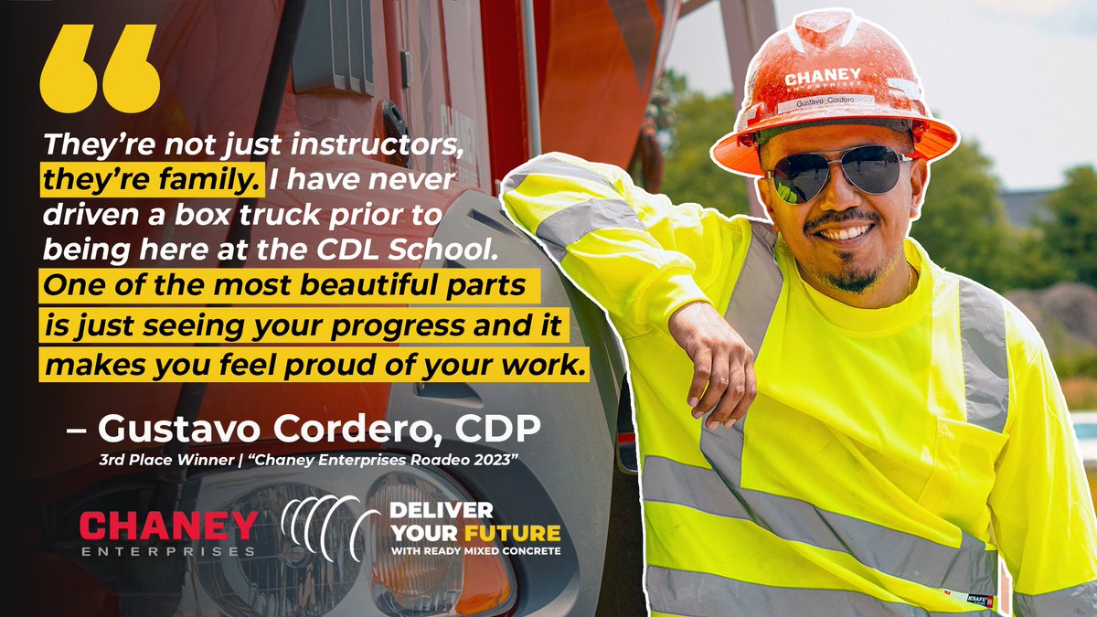 "They’re not just instructors, they’re family." 🙌

Gustavo Cordero of <a href="/ChaneyEnt/">Chaney Enterprises</a> had never even driven a box truck prior to enrolling in the Chaney Enterprises CDL school – Now, he’s a proud Concrete Delivery Professional: bit.ly/3H2GssQ

#DeliverYourFuture #CDLTraining