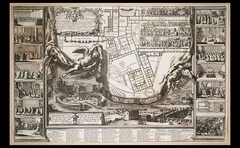 After yesterday’s announcement of Pope Leo XIV, travel back to a depiction of the Papal Conclave of 1700 by Domenico de Rossi that features a cycle of illustrations showing the events and processes of electing a new pope.

Read more in the RBSC blog: sites.nd.edu/rbsc/papal-con…