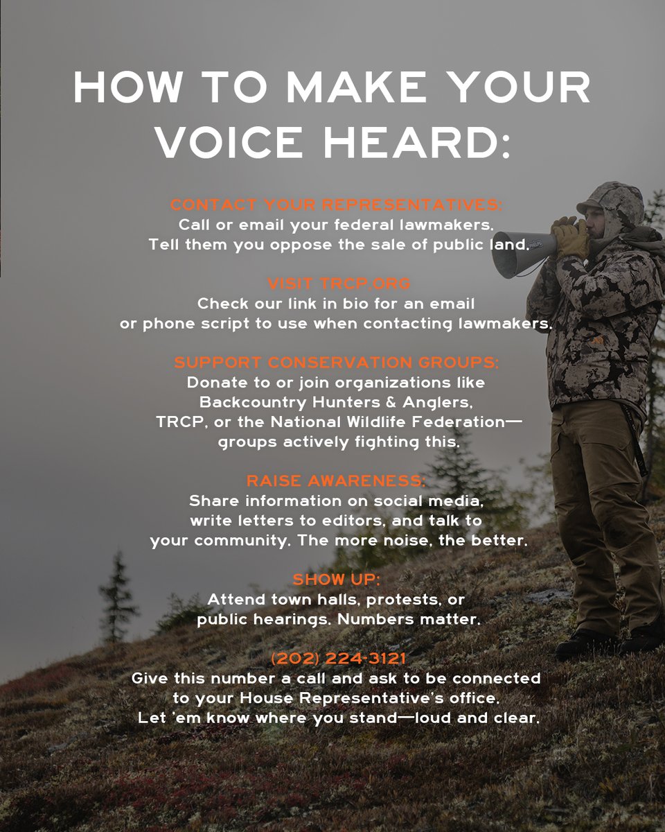 MeatEaterTV's tweet image. Over 500,000 acres of BLM and Forest Service land could be sold off. Ground we hunt, fish, and roam.

This land belongs to us—not the highest bidder.

Tell your lawmakers to oppose the sell-off: bit.ly/4iOxI6V