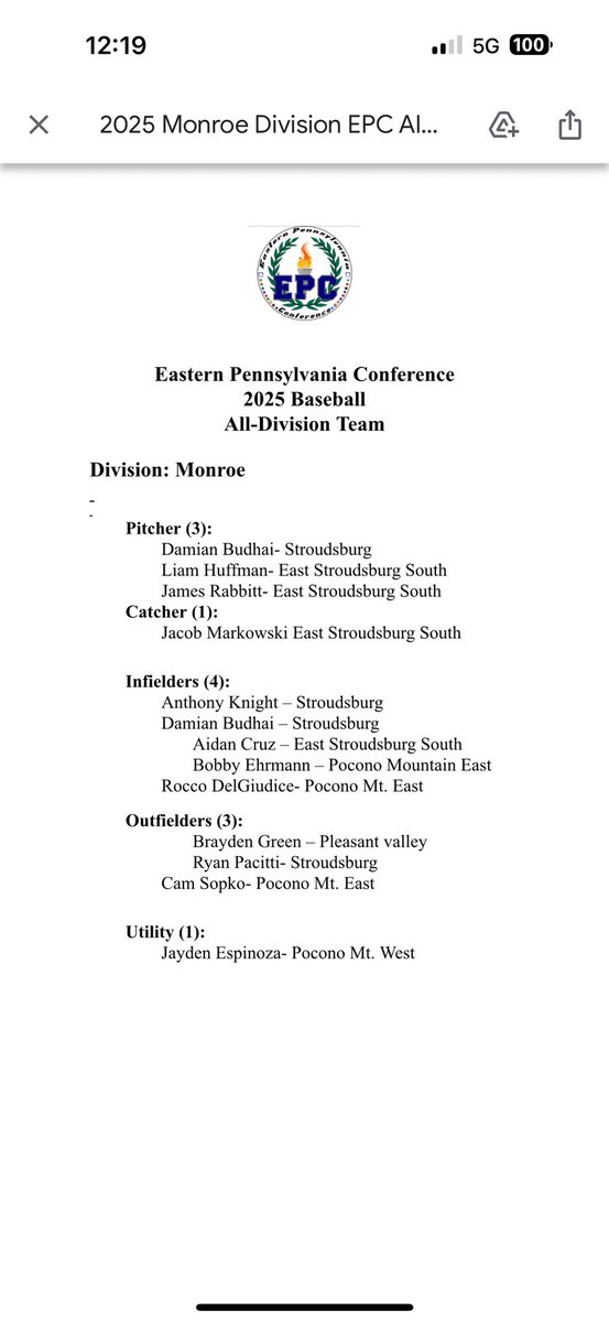 ESASDSOUTHATH's tweet image. EPC divisional all stars for baseball and softball:
