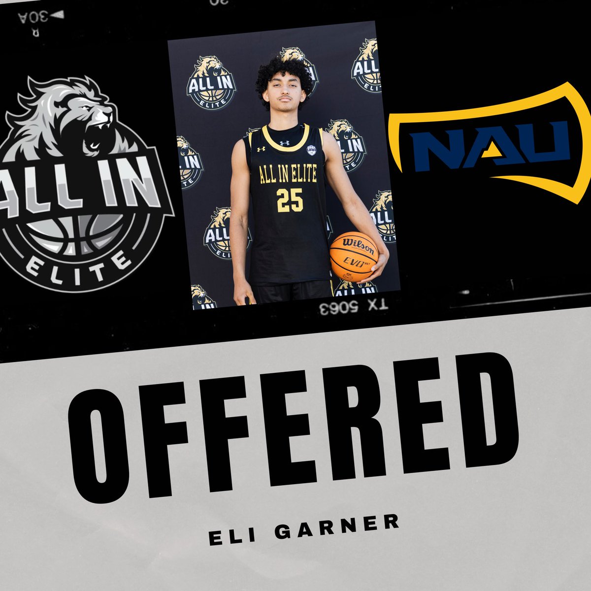 Congrats to 2026 Eli Garner Damien on offer from Coach Burcar Northern Arizona. Eli plays for one of best High School coaches in country in Mike Leduc Damien. Has been fantastic for All In Elite Under Amour leading us to 14-2 and top 25 national ranking. #allinelite