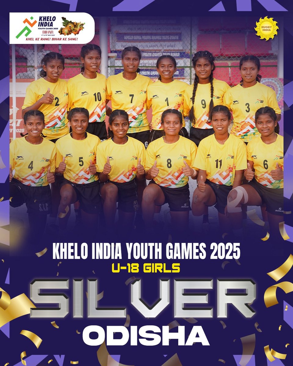 RugbyIndia's tweet photo. RUNNERS-UP ๐ฅ
Odishaโs U-18 Girls bag silver after an unforgettable final ๐
@BSSABihar @kheloindia @IndiaSports @Media_SAI
#RugbyIndia #tryandstopus #KIYG2025 #KheloIndia #KIYGBihar https://t.co/xlBSbkJOD4