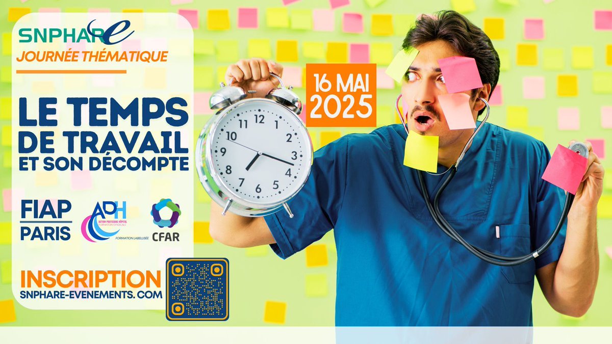 📣Journée thématique "le temps de travail des praticiens hospitaliers et son décompte" organisée par Snphar-E le vendredi 16 mai 2025 au FIAP.
⤵️Le programme : snphare.fr/fr/blog/posts/…
⤵️Inscription :  snphare-evenements.com