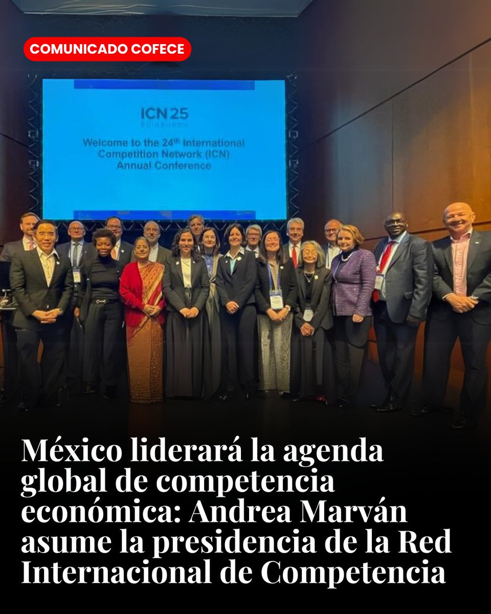 México liderará la agenda global de competencia económica: <a href="/a_marvan/">Andrea Marván Saltiel</a> asume la presidencia de la <a href="/IntCompNetwork/">ICN</a>.

📰Consulta el #ComunicadoCofece: bit.ly/4dfbUQS