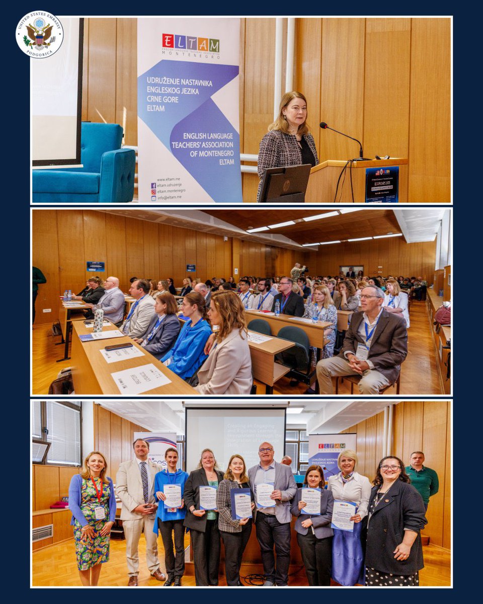Thrilled to open #ELTAM’s international conference in #Niksic as they celebrate 10 years! 🎉 Language fluency, especially in #AmericanEnglish, opens doors to global opportunities. Proud that <a href="/USEmbassyMNE/">US Embassy Podgorica</a> has supported 200+ English teachers in #Montenegro through online programs