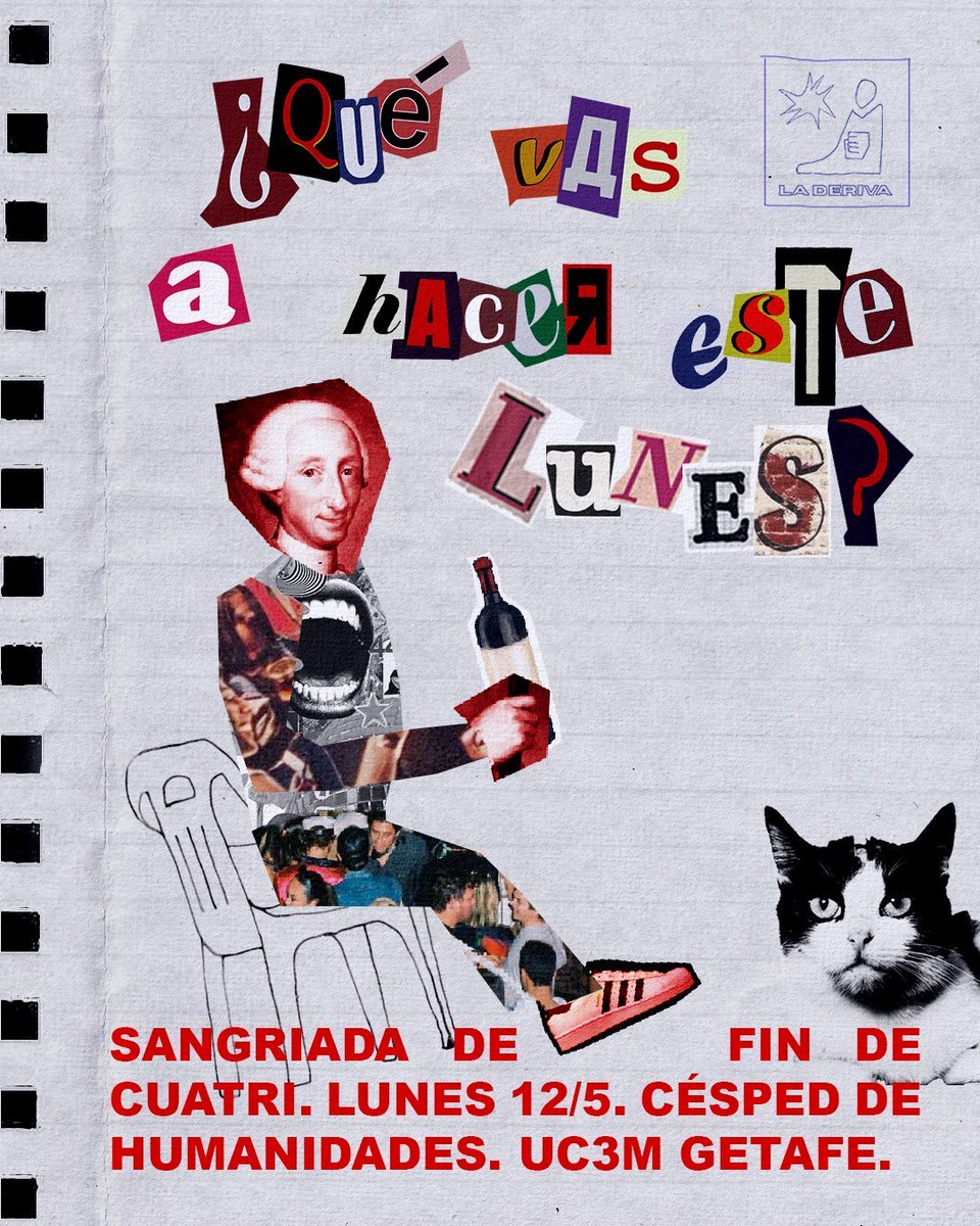 Este lunes organizamos sangriada de fin de curso. 

🍹🍻Pasaos para compartir un rato de ocio y aprovechar para hacer balance del curso político y de como avanzar en la politización de la UC3M.

📍Césped de humanidades. 12:30h