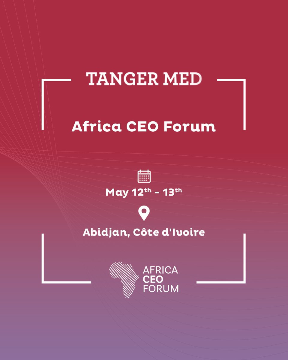 TANGER MED (@tm_officiel) on Twitter photo #TangerMed is taking part in the <a href="/africaceoforum/">Africa CEO Forum</a>, a platform for dialogue between African business leaders, international investors, and public institutions. The event offers an opportunity to highlight Tanger Med’s role as a leading industrial and logistics platform on the #TangerMed is taking part in the <a href="/africaceoforum/">Africa CEO Forum</a>, a platform for dialogue between African business leaders, international investors, and public institutions. The event offers an opportunity to highlight Tanger Med’s role as a leading industrial and logistics platform on the