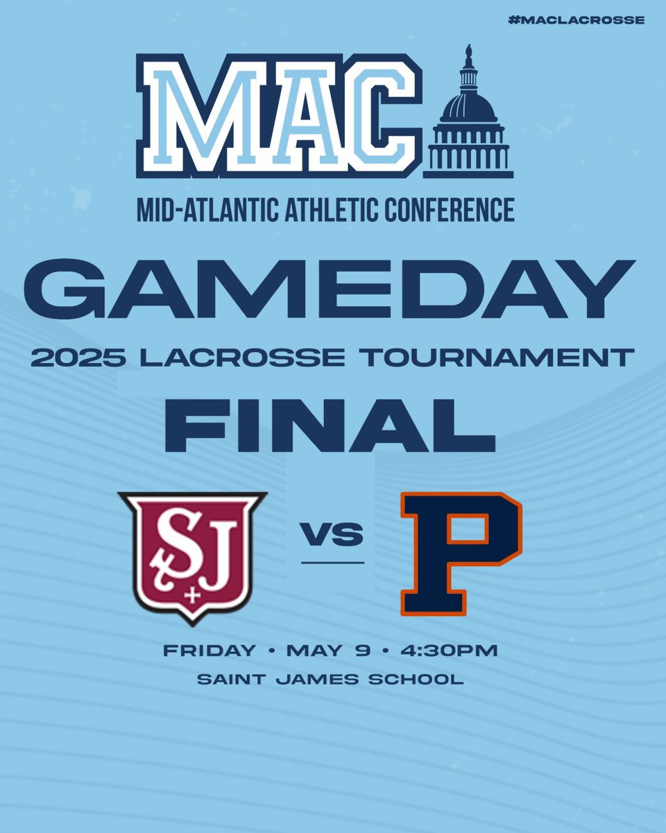 Top seed and regular season champion Saint James hosts #2 seed Potomac in today's #MAClacrosse final at 4:30 pm in Hagerstown. Good luck to both teams!