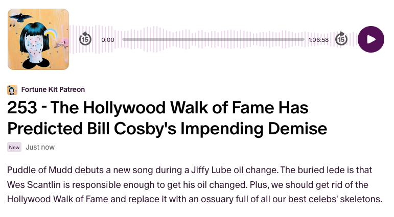 Fortune Kit (@fortunekit00) on Twitter photo Puddle of Mudd debuts a new song during a Jiffy Lube oil change. Plus, we should get rid of the Hollywood Walk of Fame and replace it with an ossuary full of all our best celebs' skeletons. w/ <a href="/charlesraustin/">Charles Austin</a> <a href="/Lowenaffchen/">Alex Nichols</a> Puddle of Mudd debuts a new song during a Jiffy Lube oil change. Plus, we should get rid of the Hollywood Walk of Fame and replace it with an ossuary full of all our best celebs' skeletons. w/ <a href="/charlesraustin/">Charles Austin</a> <a href="/Lowenaffchen/">Alex Nichols</a>