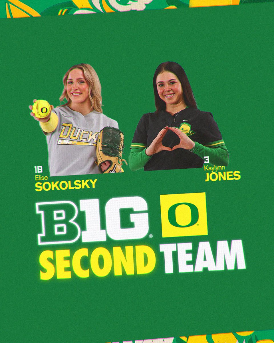 Oregon Softball (@oregonsb) on Twitter photo Earned it.
<a href="/SokolskyElise/">Elise Sokolsky</a> and <a href="/KaylynnJ2024/">Kaylynn Jones (kdub)</a> land on the all-Big Ten second team!
#GoDucks | #Version7 Earned it.
<a href="/SokolskyElise/">Elise Sokolsky</a> and <a href="/KaylynnJ2024/">Kaylynn Jones (kdub)</a> land on the all-Big Ten second team!
#GoDucks | #Version7