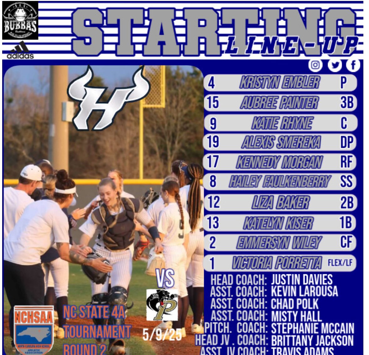 HRHSVarsitySoftball (@hrbullssoftball) on Twitter photo 🚨GAME DAY 🚨
Round 2 of <a href="/NCHSAA/">NCHSAA</a> 4A tonight!! Come out and BE LOUD for your Ragin Bulls! NAVY OUT NIGHT!!
🆚 Providence HS Panthers
⏰ 6pm
📍 Hickory Ridge HS
📊 Game Changer
🤘🏽 HORNS UP
<a href="/hrhsbulls/">Hickory Ridge Ragin’ Bulls 🤘🏻</a> <a href="/HRBullsBaseball/">HRHS Bulls Baseball</a> <a href="/MaxPreps/">MaxPreps</a> <a href="/HighSchoolOT/">HighSchoolOT</a> <a href="/charlottepreps/">Observer Preps</a> <a href="/Gm4Sports/">Greater Metro 4 Conference</a> 🚨GAME DAY 🚨
Round 2 of <a href="/NCHSAA/">NCHSAA</a> 4A tonight!! Come out and BE LOUD for your Ragin Bulls! NAVY OUT NIGHT!!
🆚 Providence HS Panthers
⏰ 6pm
📍 Hickory Ridge HS
📊 Game Changer
🤘🏽 HORNS UP
<a href="/hrhsbulls/">Hickory Ridge Ragin’ Bulls 🤘🏻</a> <a href="/HRBullsBaseball/">HRHS Bulls Baseball</a> <a href="/MaxPreps/">MaxPreps</a> <a href="/HighSchoolOT/">HighSchoolOT</a> <a href="/charlottepreps/">Observer Preps</a> <a href="/Gm4Sports/">Greater Metro 4 Conference</a>