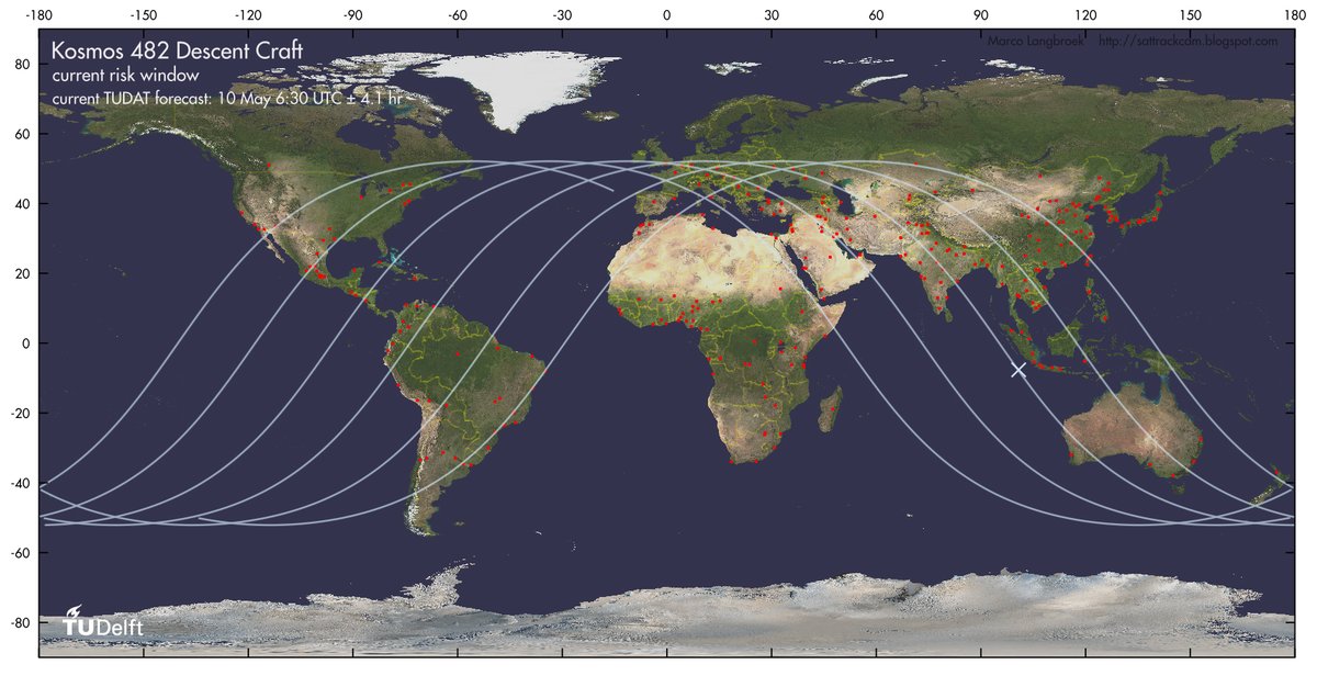 Marco_Langbroek's tweet photo. 1/x
Our latest TUDAT #reentry forecast for the #Kosmos 482 Descent Craft:
10 May 6:30 +/- 4.1h UTC 
Link to updated blogpost with details in next tweet. https://t.co/CsjdSD06tQ
