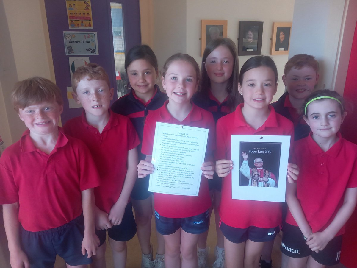 Very busy students from 2nd and 3rd who completed a lovely project on Pope Leo XIV today and shared it with all the classes. Well done to all.