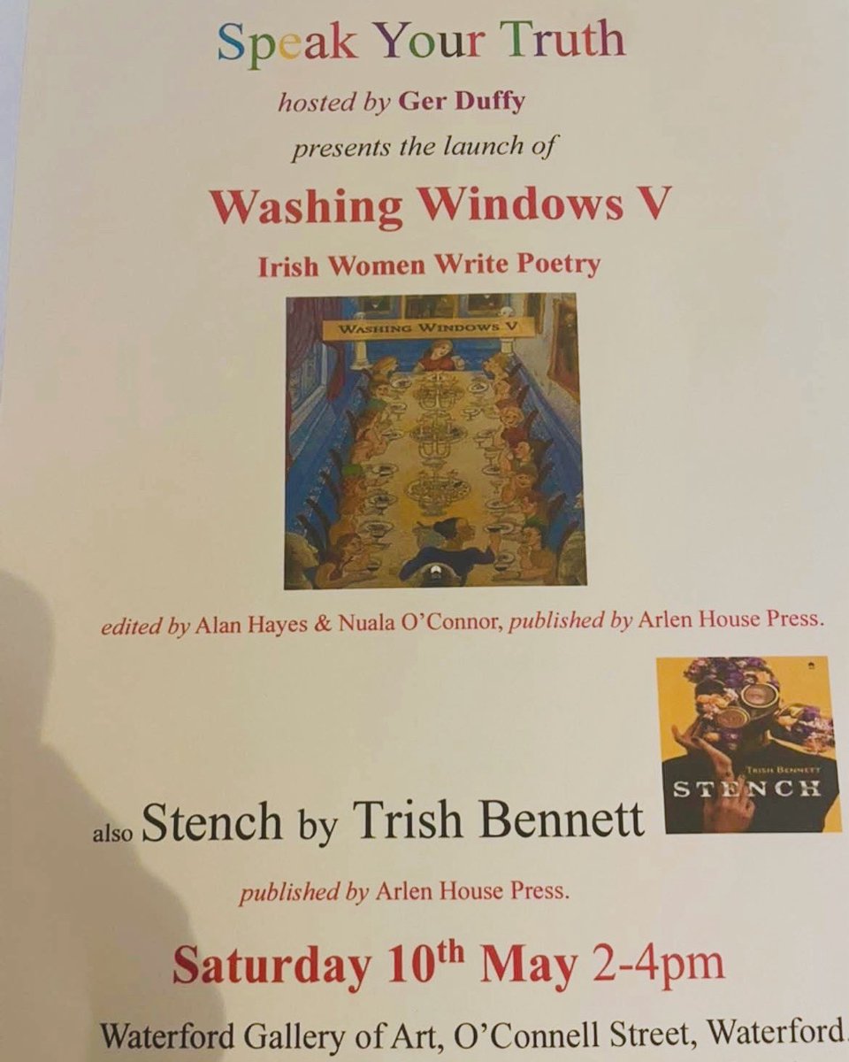 I’ve touched down in Waterford. There’ll be a quare waft of poetry in the Gallery tomorrow for the launch of ‘Stench’, and ‘Washing Windows V’ to celebrate <a href="/ArlenHouse/">Alan Hayes : Arlen House</a>’s 50th year. Hopefully see ye there at 2pm! Thanks to Ger Duffy for the invite.