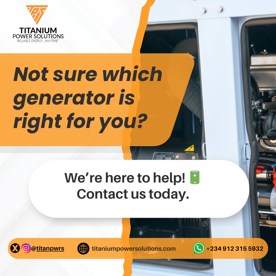 We provide efficient, long-lasting diesel generator solutions that give you control over your power supply — so you can work, live, and grow without interruptions.

We have what you need!
Reach out to us now!

#titaniumpower #dieselgenerator #nomoreblackouts #reliablepower