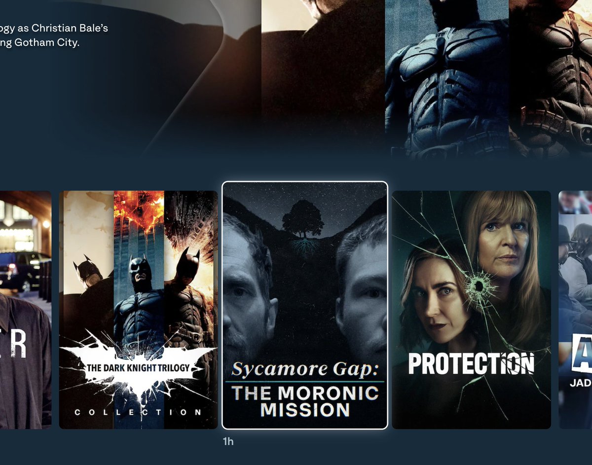 tombarton's tweet image. Pretty chuffed to find my Sycamore Gap documentary sandwiched between the Dark Knight Trilogy and Protection on the front page of ITVX.
If you're interested in the strangest court case I've ever reported on, the full story is here: itv.com/.../sycamo.../…