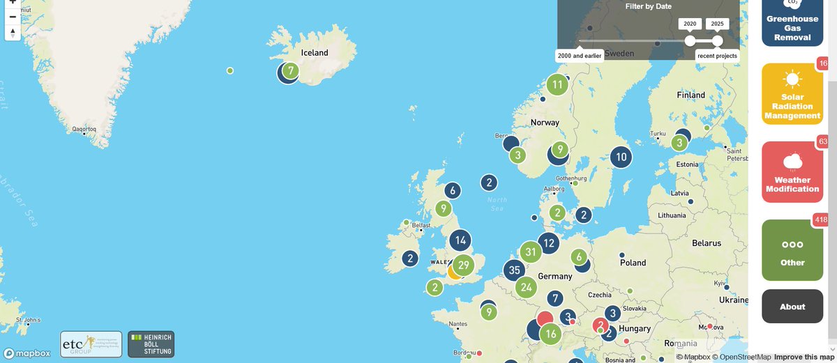 Voor wie het interesseert :
map.geoengineeringmonitor.org

Een wereldkaart met aanduiding van alle geo-engineering operaties die aan de gang zijn op aarde. Het zijn er veel, heel veel.