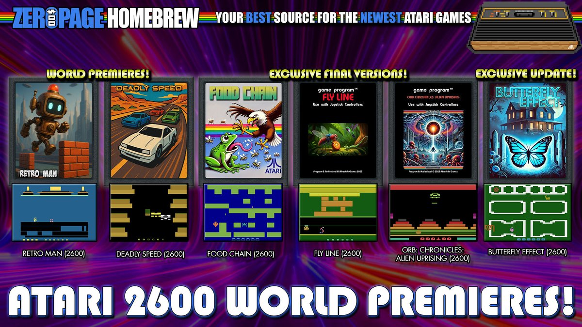 zeropagehomebre's tweet image. Six new #Atari2600 games from Alfredo Arias (alfredtdk), with two WORLD PREMIERES today on the @zeropagehomebre Twitch Stream! See you in the chat!
WATCH LIVE @ 12PM PT/3PM ET/7PM GMT
twitch.tv/zeropagehomebr…