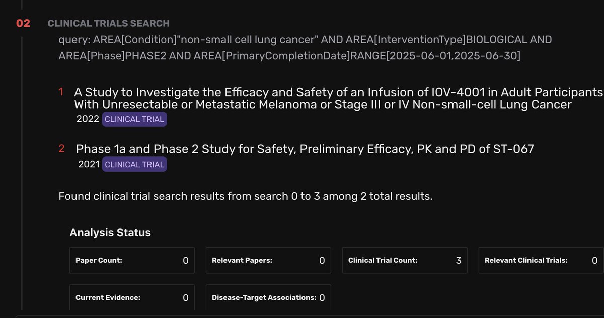 We have an API for clinical trials on our platform - which means you can ask questions like "what trials will read out in June for NSCLC and how likely would you rate their success based on previous trials in the area." Pretty cool.