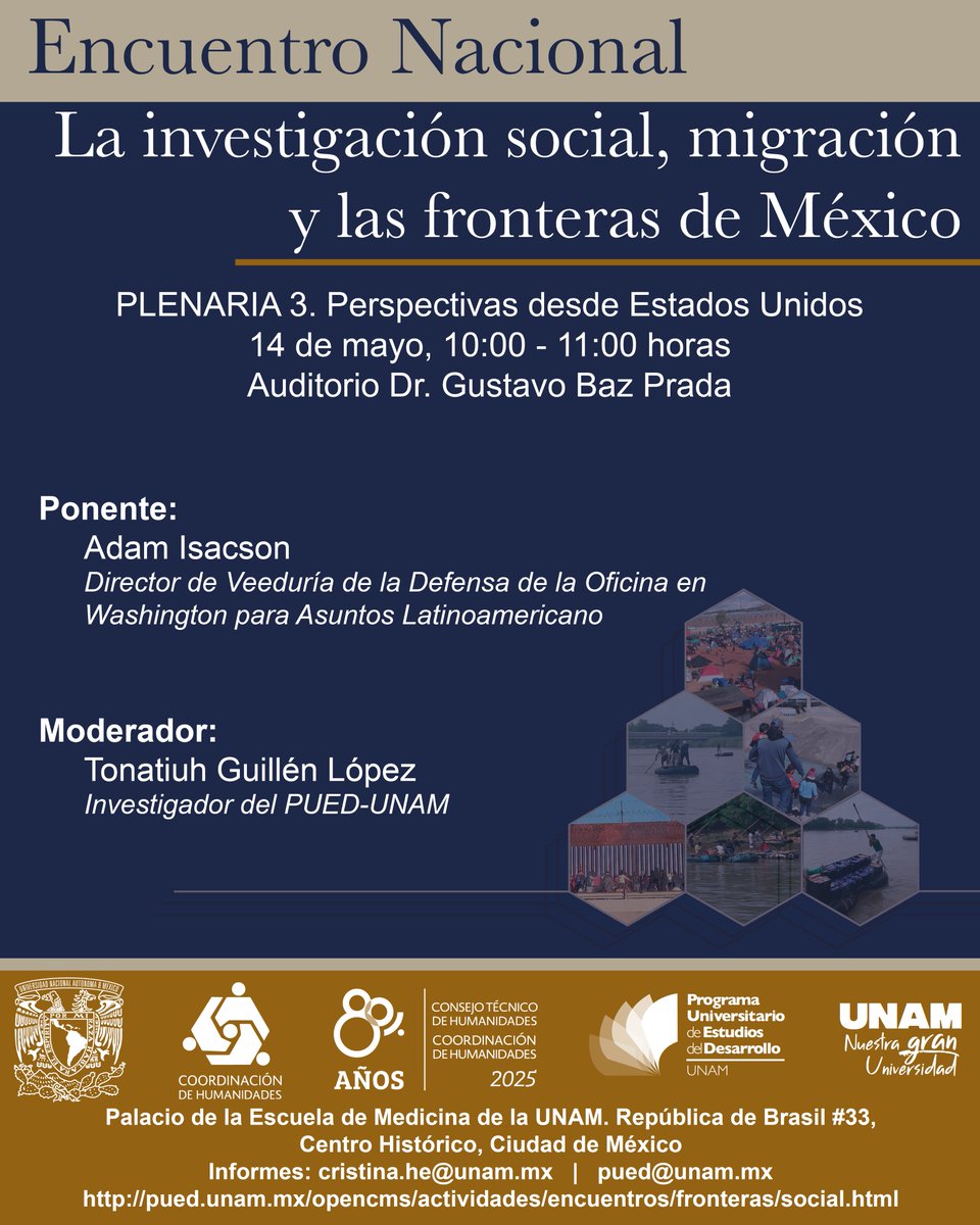 PUED-UNAM (@puedunam) on Twitter photo Asiste a la Plenaria 3 de nuestro #EncuentroNacional. Participan Tonatiuh Guillén y <a href="/adam_wola/">Adam Isacson</a> de <a href="/WOLA_org/">WOLA</a> con el tema “Perspectiva desde Estados Unidos”.
📅14 de mayo
⏰10:00 h
📍<a href="/palaciomedicina/">Palacio de Medicina</a> Asiste a la Plenaria 3 de nuestro #EncuentroNacional. Participan Tonatiuh Guillén y <a href="/adam_wola/">Adam Isacson</a> de <a href="/WOLA_org/">WOLA</a> con el tema “Perspectiva desde Estados Unidos”.
📅14 de mayo
⏰10:00 h
📍<a href="/palaciomedicina/">Palacio de Medicina</a>