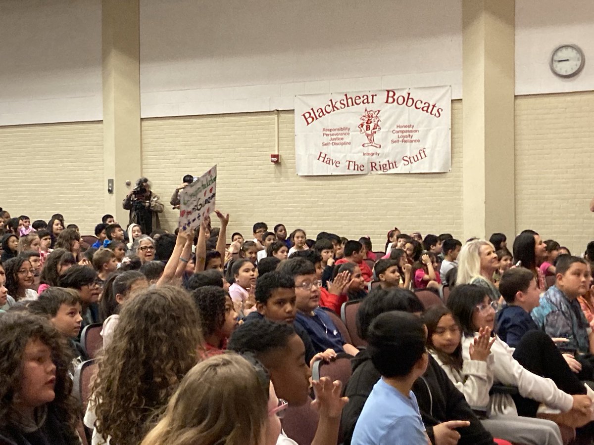 Kids at Blackshear Elementary cheer for the teacher incentive allotment recipients Friday