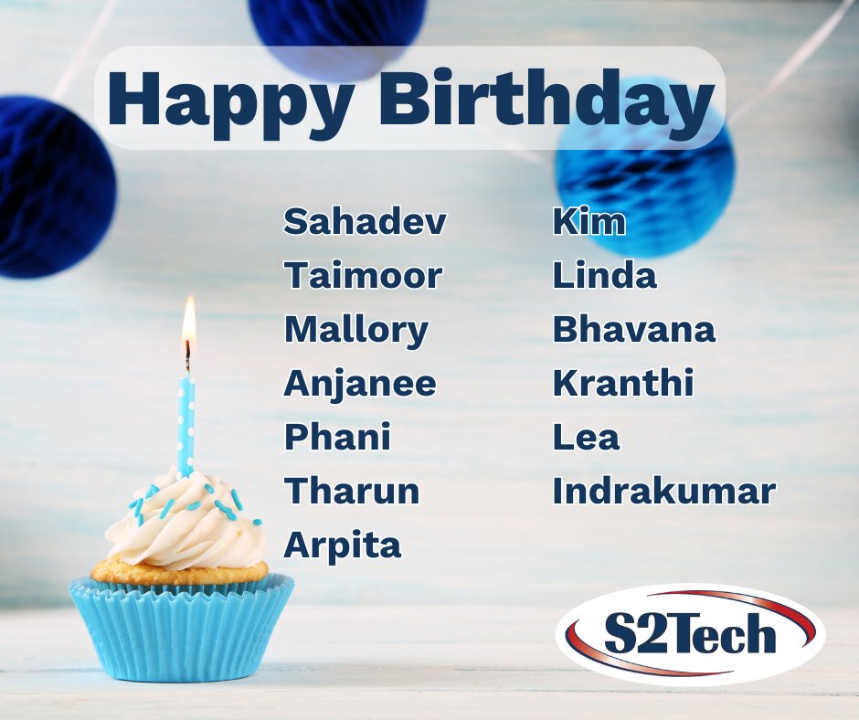 🎉 Celebrating Our Team!
Join us in celebrating our incredible team members with May birthdays!

Thank you for your dedication, energy, and innovative spirit.

🎂 Wishing you a fantastic year ahead!
#TeamS2Tech #WorkplaceWellness #S2TechCulture