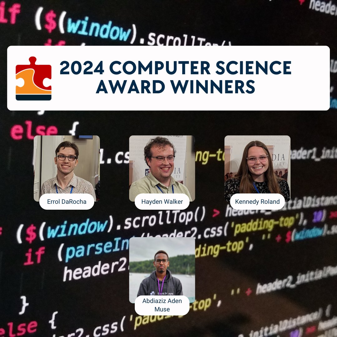 Throwback to our 2024 Science Atlantic Computer Science Award Winners!

The Science Atlantic Undergraduate Research Award winners are Errol DaRocha, Hayden Walker, and Kennedy Roland. 

The Science Atlantic Science Communication Award winner is Abdiaziz Aden Muse. 

Congrats!🎉