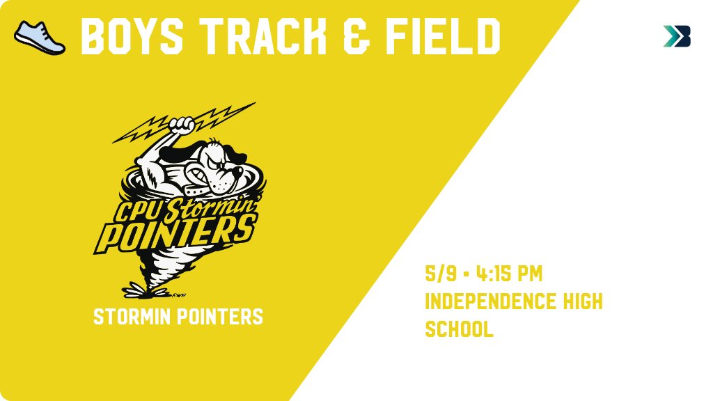 Boys Track &amp; Field (8th Grade) Meet Day! - Check out the event preview for the Center Point-Urbana Stormin Pointers. It starts at 4:15 PM and is at Independence High School. gobound.com/ia/ihsaa/boyst…