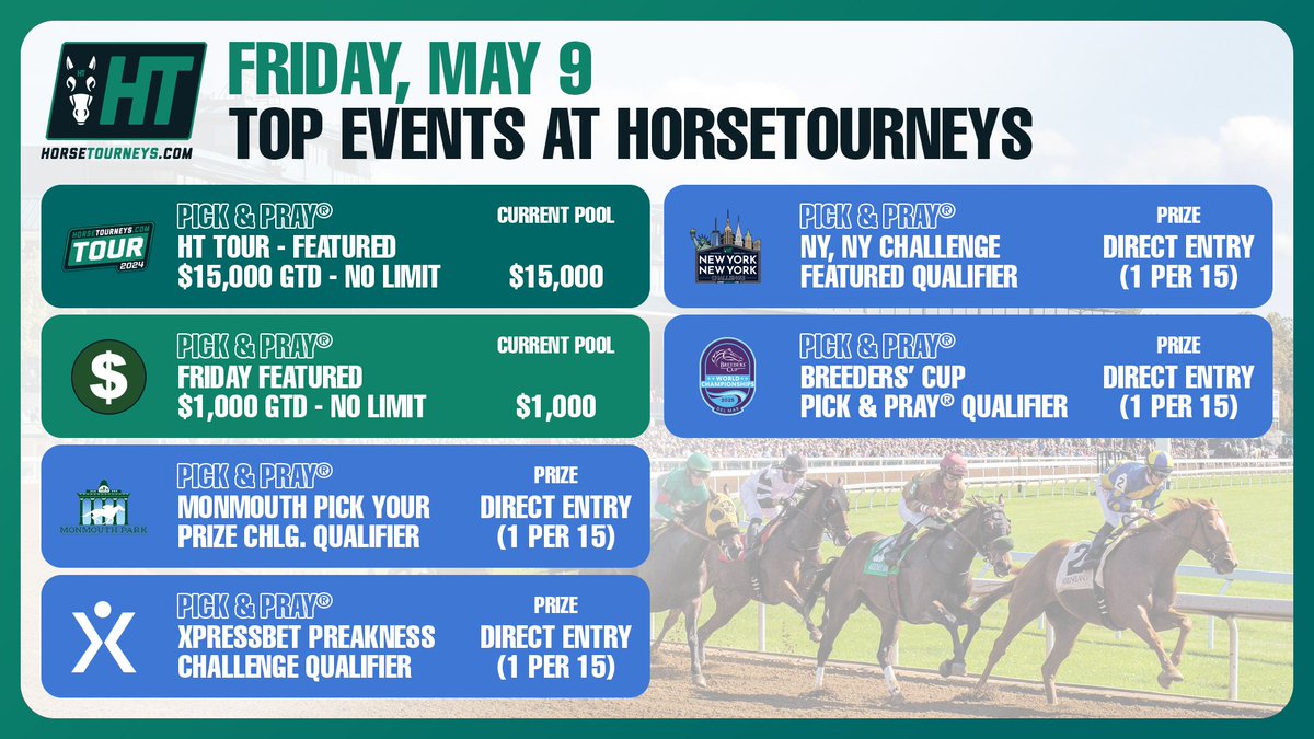 The final weekend of qualifying to the May 17 <a href="/Xpressbet/">Xpressbet</a> Preakness Challenge begins today at #HorseTourneys. 

Head to HorseTourneys.com to join today's events.