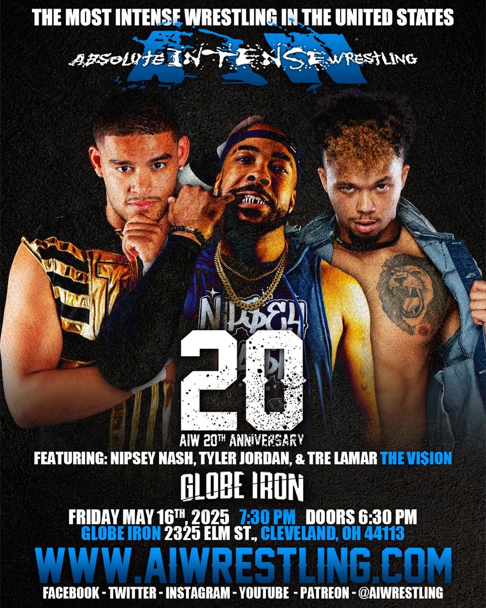 “Pro Wrestling’s Favorite Hustler” Nip$ey Na$h (@nipsey_nash) on Twitter photo 20 of them thangs called years for <a href="/aiwrestling/">Absolute Intense Wrestling</a>
Singles match, tag match, trios match... don't matter, The Vi$ion will show up and show out.
On Friday 5/16 Cleveland, Ohio at the brand new <a href="/globeironcle/">Globe Iron</a>
🖖🏽👁️
Tickets: axs.com/events/776048/… 20 of them thangs called years for <a href="/aiwrestling/">Absolute Intense Wrestling</a>
Singles match, tag match, trios match... don't matter, The Vi$ion will show up and show out.
On Friday 5/16 Cleveland, Ohio at the brand new <a href="/globeironcle/">Globe Iron</a>
🖖🏽👁️
Tickets: axs.com/events/776048/…