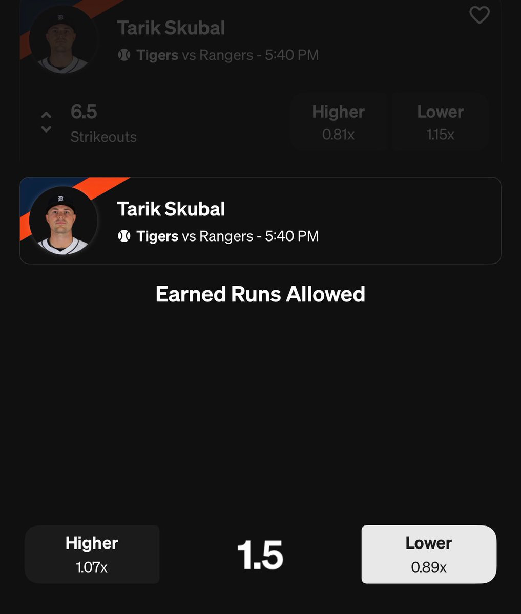 RobsProps117's tweet image. Today’s #MLB Free-Play and #Underdog Pick is here!

⚾️Tigers F5 O 2.5
⚾️Tigers O 4.5
⚾️Rangers U 2.5
⚾️T. Skubal U 1.5 ER (Earned runs)

Let’s eat today! 

#bearWITHme #GamblingX