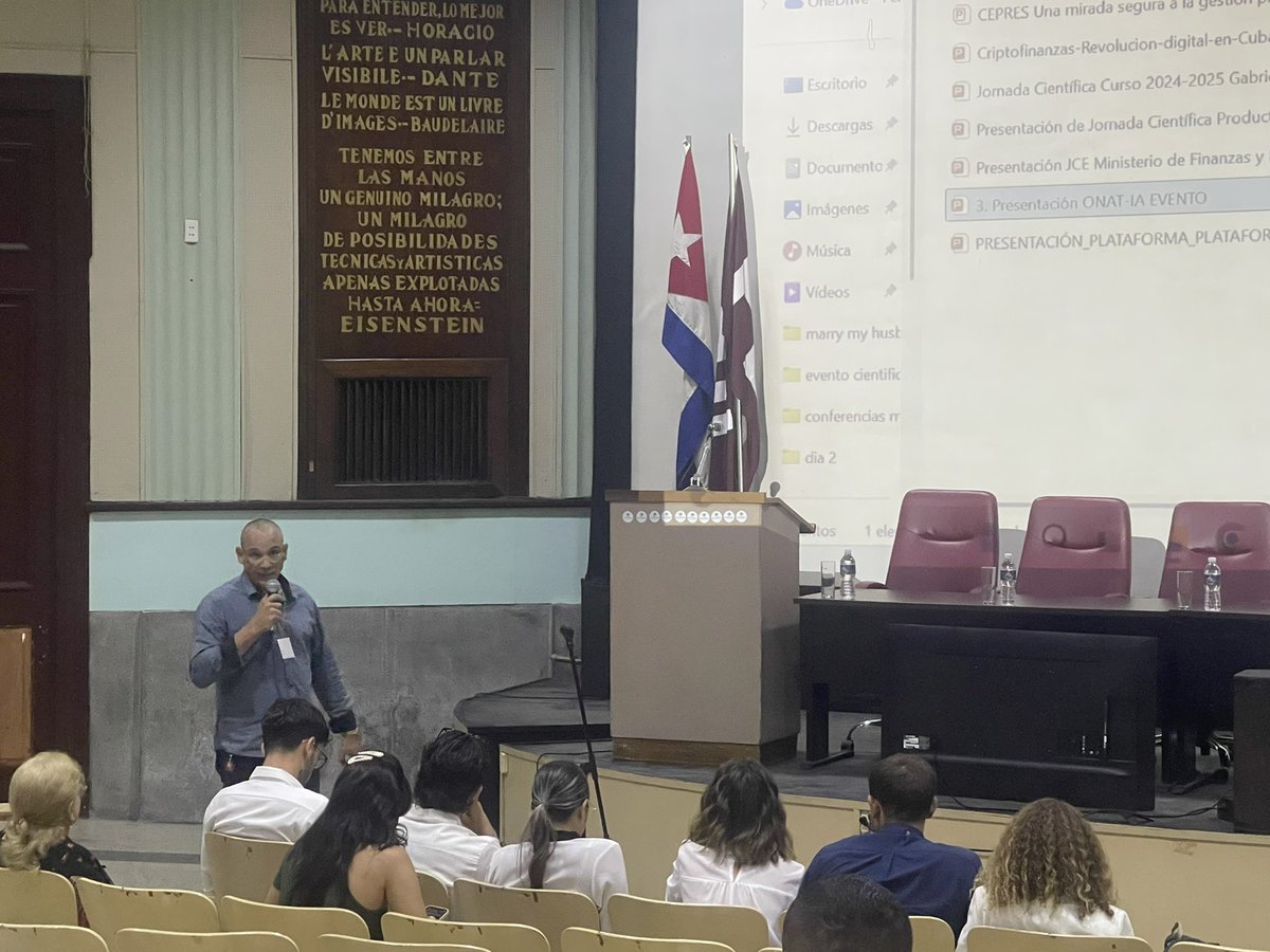 DATAZUCAR_'s tweet photo. Participa @DATAZUCAR_ en evento sobre inteligencia artificial IA , desarrollado por el Ministerio de Finanzas y Precios en la Universidad de la Habana en el edificio Varona.

#DatazucarVaporMas #DatazucarEsFuturo https://t.co/bNaqifXWps