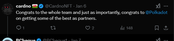 FracasWeb3's tweet image. Community showed up for this one 💬

We helped run a creator-led push for @Polkadot  - here’s what some of the timeline had to say.

Appreciate everyone who contributed, shared, and helped bring the convo back to the DOT ecosystem.