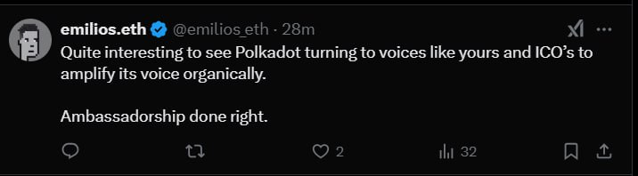 FracasWeb3's tweet image. Community showed up for this one 💬

We helped run a creator-led push for @Polkadot  - here’s what some of the timeline had to say.

Appreciate everyone who contributed, shared, and helped bring the convo back to the DOT ecosystem.