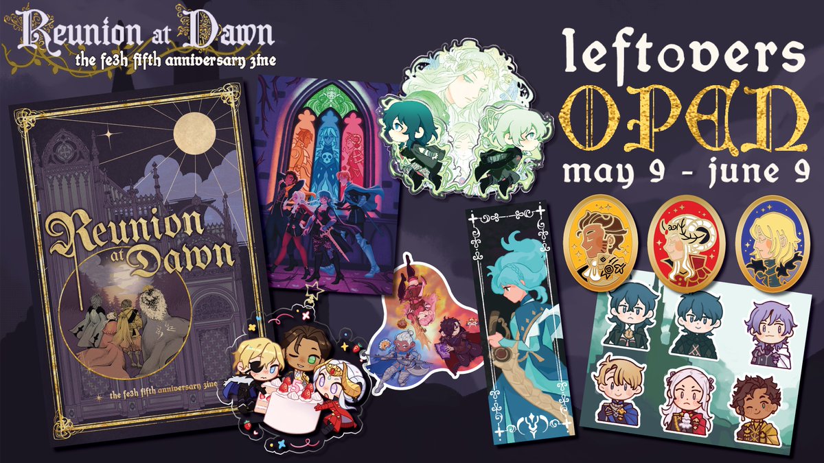 Leftovers for Reunion at Dawn: the fe3h 5th anniversary zine are OPEN! We have full bundles, assorted, and pdfs for sale. We only have a limited stock though, so grab what you can, while you can! 

💜⚔️SHOP: reunionatdawn.bigcartel.com