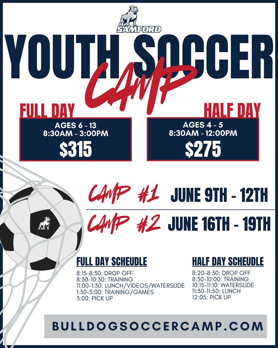 SamfordSoccer's tweet image. Our Youth Soccer Camp is one month away!
#DogDynasty | #AllForSAMford