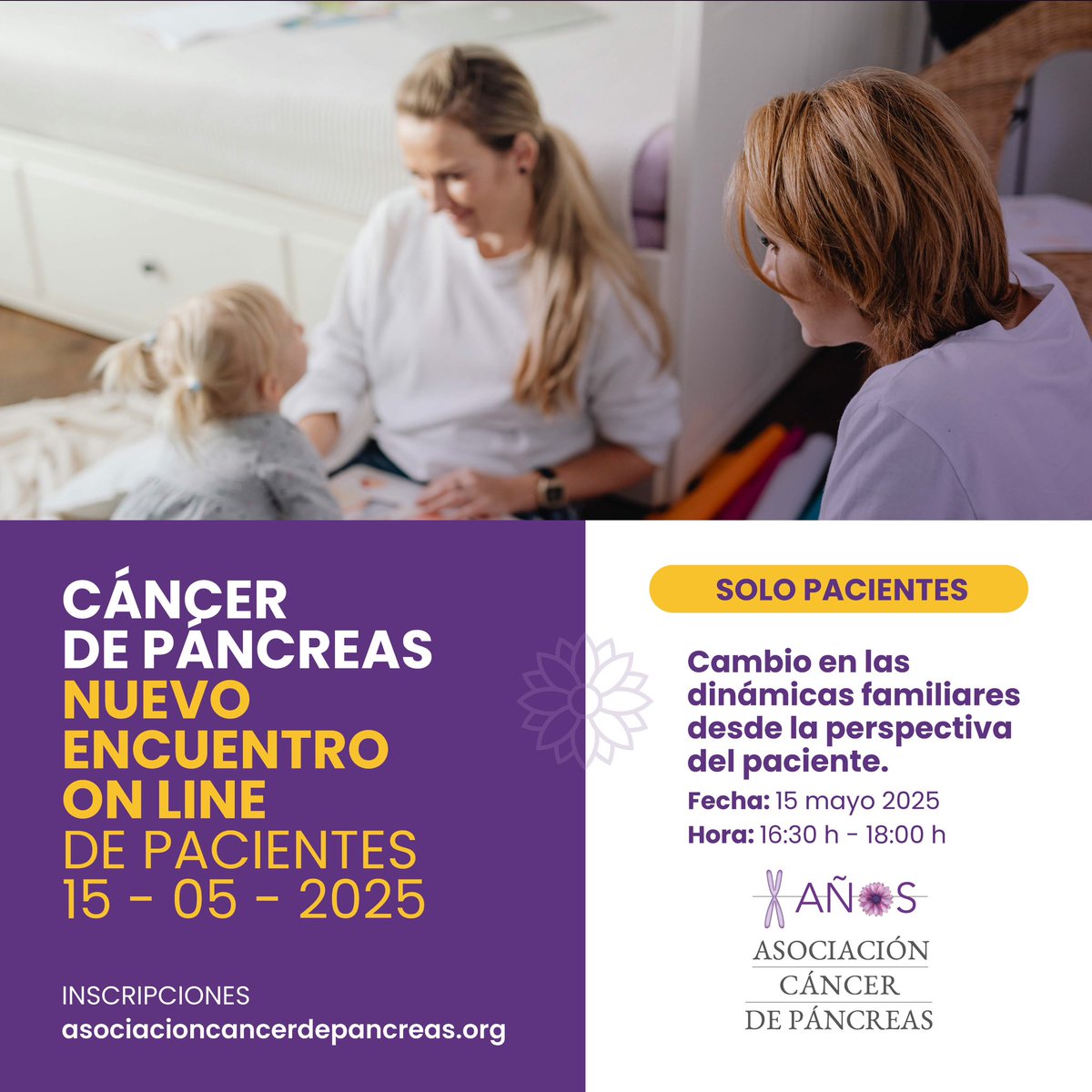 ACanPan (@acanpan) on Twitter photo “Solo quiero ser yo, no mi enfermedad.”
Nueva jornada psicológica para pacientes con #cáncerdepáncreas:
📅 15 mayo
⏰ 16:30 h
🖥️ Online | Gratuita
🔗 Inscripciones abiertas hasta el 13 de mayo
👉 asociacioncancerdepancreas.org/encuentros/cam…
##Psicooncología #SaludEmocional #ACANPAN “Solo quiero ser yo, no mi enfermedad.”
Nueva jornada psicológica para pacientes con #cáncerdepáncreas:
📅 15 mayo
⏰ 16:30 h
🖥️ Online | Gratuita
🔗 Inscripciones abiertas hasta el 13 de mayo
👉 asociacioncancerdepancreas.org/encuentros/cam…
##Psicooncología #SaludEmocional #ACANPAN