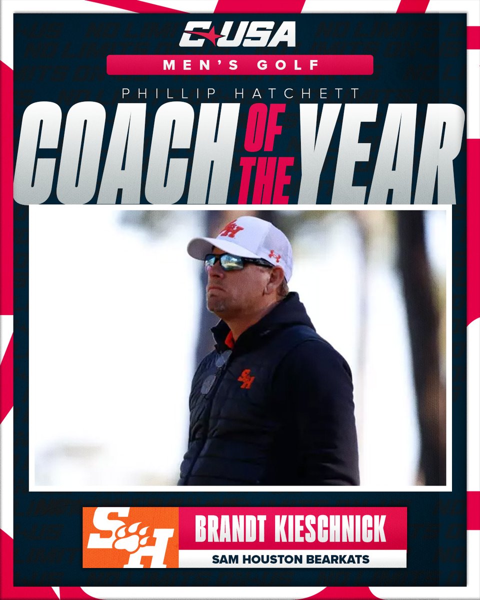 Conference USA (@conferenceusa) on Twitter photo 🏌️♂️PHILLIP HATCHETT COACH OF THE YEAR🏌️♂️
Brandt Kieschnick, <a href="/BearkatsMGolf/">Sam Houston Men’s Golf</a>
#NoLimitsOnUs | bit.ly/4iYodCp 🏌️♂️PHILLIP HATCHETT COACH OF THE YEAR🏌️♂️
Brandt Kieschnick, <a href="/BearkatsMGolf/">Sam Houston Men’s Golf</a>
#NoLimitsOnUs | bit.ly/4iYodCp