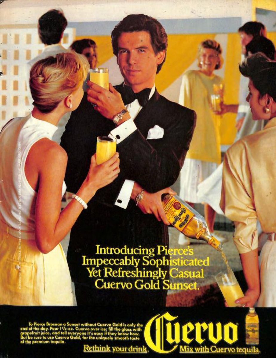 Pierce Brosnan in a magazine ad for Cuervo tequila, 1986. He was starring as Remington Steele on TV, and had been expected to be named the next James Bond <a href="/007/">James Bond</a> that summer.

#JamesBond #RemingtonSteele