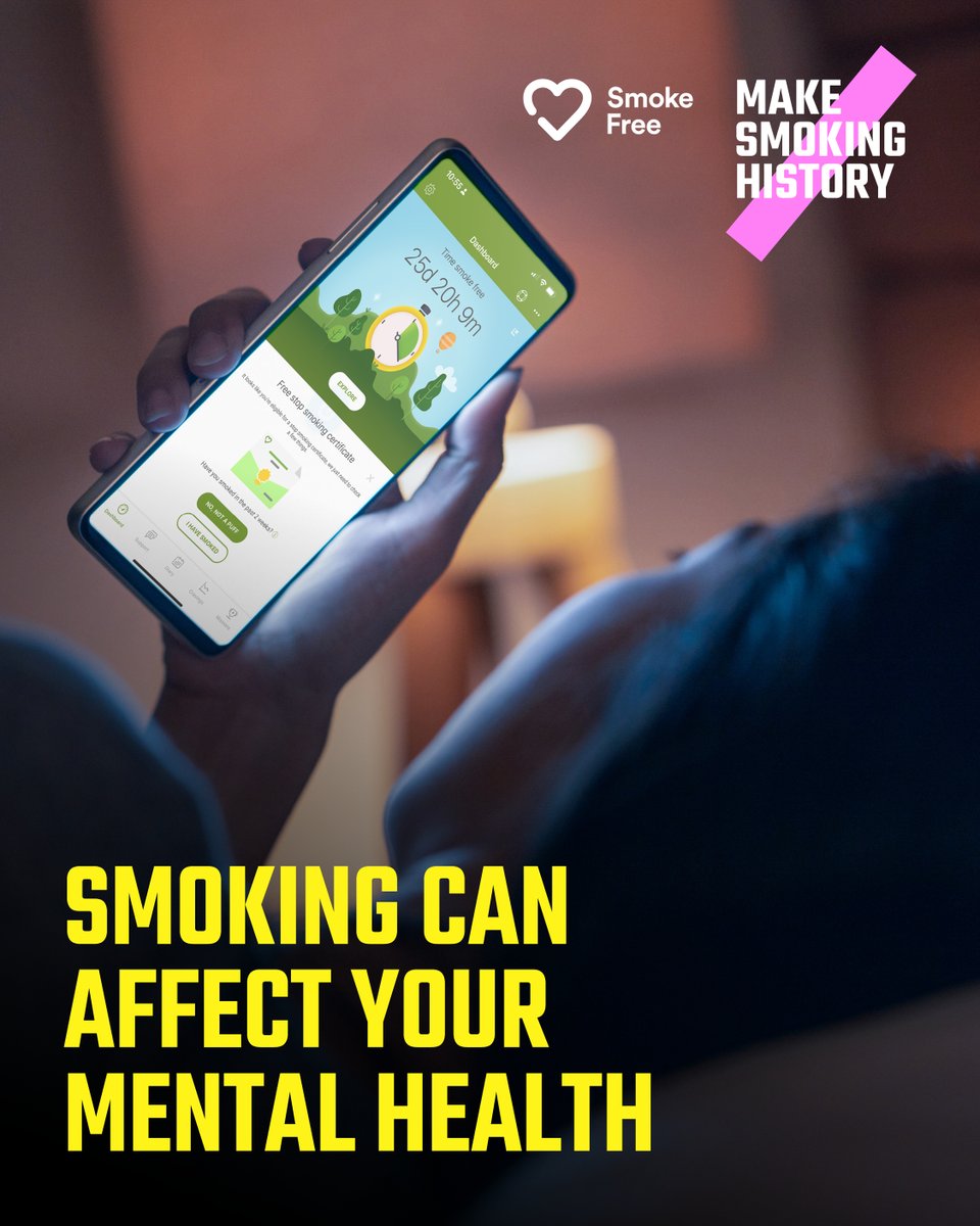 Did you know smoking can impact your mental health? 🧠

Research shows that quitting smoking can help reduce anxiety, depression, and stress - boosting your overall quality of life and improving your mood. 

Use the Smoke Free app to track your progress 👇 makesmokinghistory.co.uk/how-to-quit/sm…