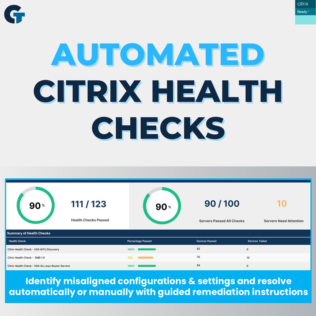 Citrix Health Checks in HOURS, not weeks - with Automation! bit.ly/4m8Xg1B

Citrix health checks are costly and time consuming. Now you can automate them! Imagine, Citrix Health Checks in a fraction of the time, and at a fraction of the cost! Want to see how? Let us give