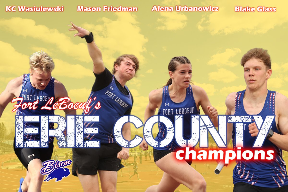 Several Athletes Brought Home Sweet GOLD from the Erie County Championships. KC in the Long Jump, Mason in the Shot Put, Alena in the 100m and Blake Glass in the 800 and 1600m. Our Boy's and Girl's 4x100 teams also were champions!