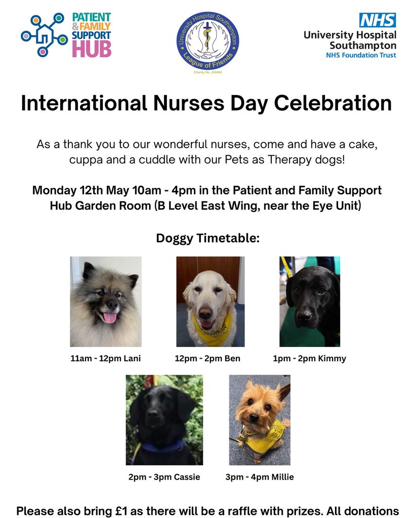 Jennifer Milner (@jennyloumilner) on Twitter photo Thank you to University Hospital Southampton League of Friends for supporting this event on Monday for International Nurses day! Serving tea and cake for free alongside our <a href="/PetsAsTherapyUK/">Pets As Therapy</a> doggy visit ! Two fantastic charities working together in our <a href="/UHS_SupportHub/">UHS Patient and Family Support Hub</a> Thank you to University Hospital Southampton League of Friends for supporting this event on Monday for International Nurses day! Serving tea and cake for free alongside our <a href="/PetsAsTherapyUK/">Pets As Therapy</a> doggy visit ! Two fantastic charities working together in our <a href="/UHS_SupportHub/">UHS Patient and Family Support Hub</a>
